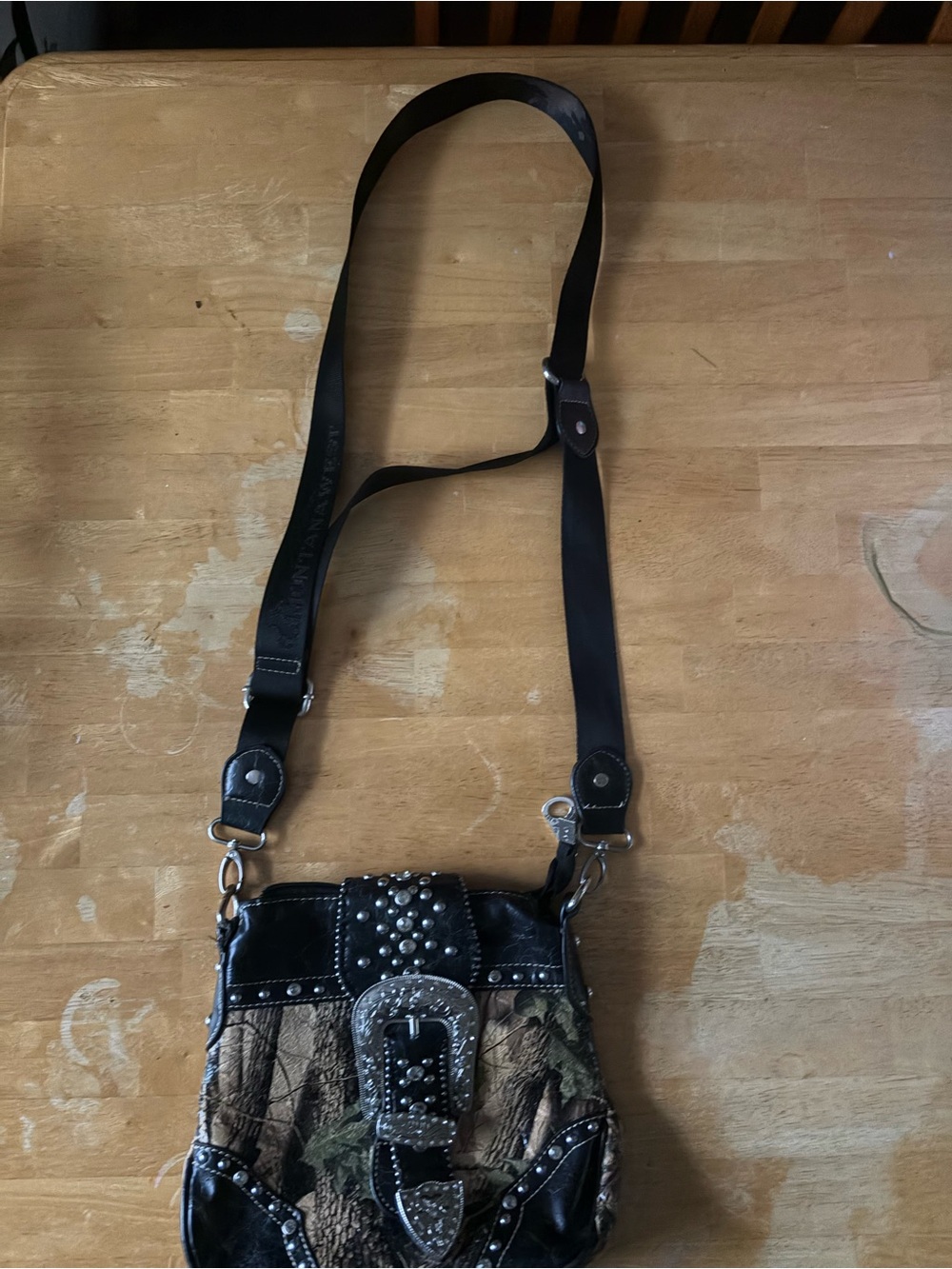 Montana West Black & Camouflage Studded Crossbody Bag